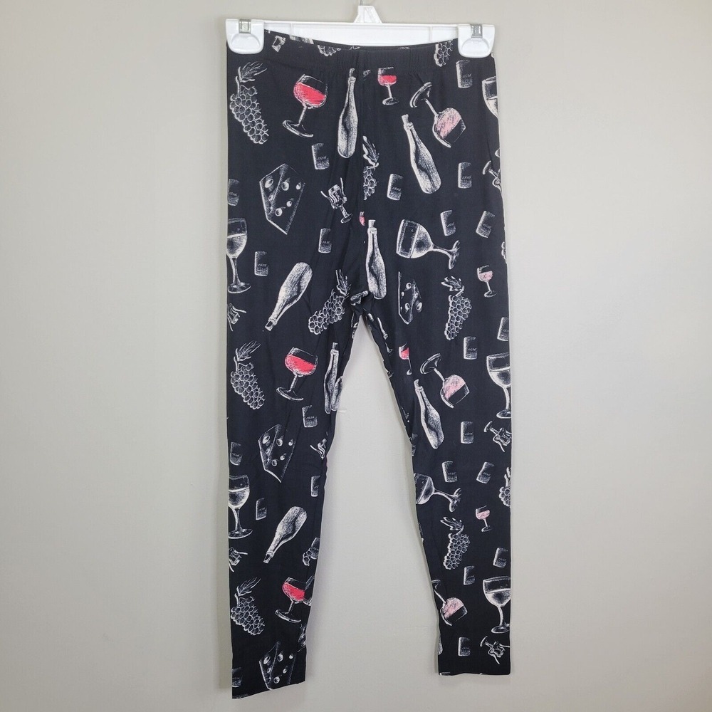 Wine and Cheese Novelty Print Polyester Spandex‎ Leggings Plus Size Size 3X/4X